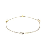 14k Yellow Gold and Sterling Silver Triple Ring Stationed Anklet