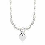 Sterling Silver Rhodium Plated Rolo Chain Necklace with a Heart Toggle Charm